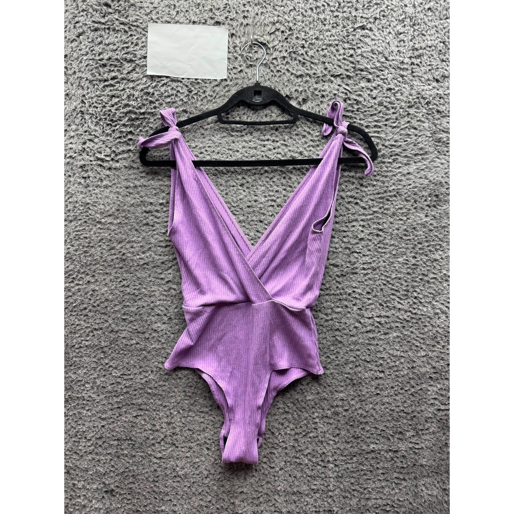 Reformation Macey Ribbed Sleeveless V-Neck Bodysuit Bougainvillea Purple Size S